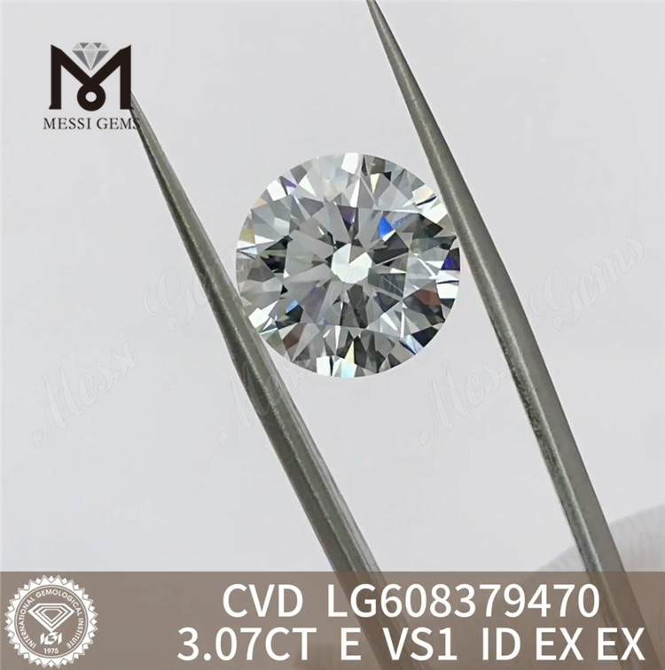 3.07CT E VS1 RD Diamante sintetico CVD da 3 ct LG608379470 per impostazioni personalizzate丨Messigems 