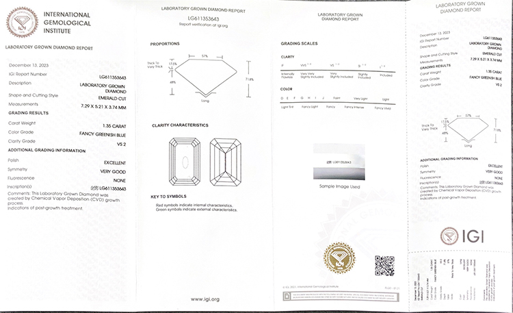 Diamanti coltivati ​​in laboratorio certificati igi vs