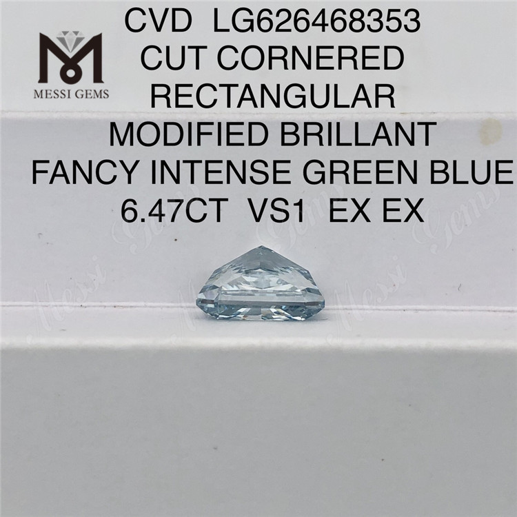 TAGLIO RETTANGOLARE FANCY VERDE INTENSO BLU VS1 CVD blue lab Diamond da 6,47 CT LG626468353 丨Messigems