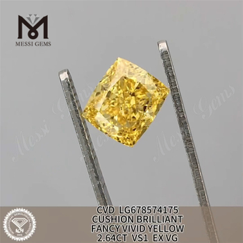 2,64 ct di cuscini laboratorio diamanti coltivati ​​fantasia giallo vivido vs1 ex vg cvd lg678574175