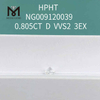 0.805CT D VVS2 diamante rotondo bianco coltivato in laboratorio 3EX