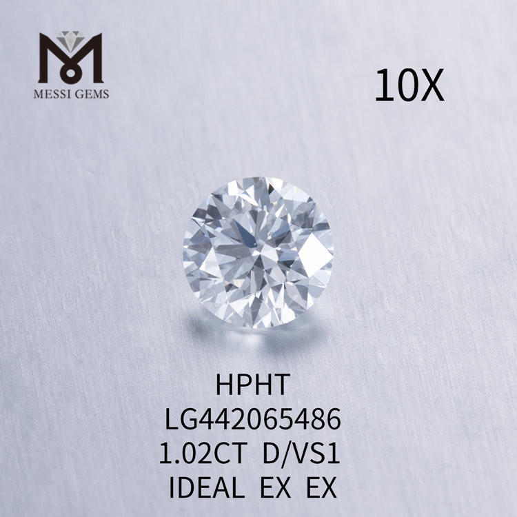 1.02 carati D VS1 Diamante rotondo coltivato in laboratorio IDEALE
