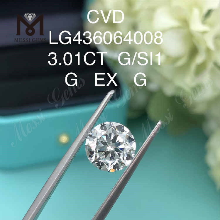 3.01CT G/SI1 diamante rotondo coltivato in laboratorio G EX G