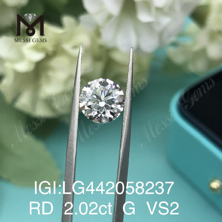 Diamanti coltivati ​​in laboratorio G VS2 da 2,02 ct Diamanti sintetici sciolti a taglio rotondo IGI