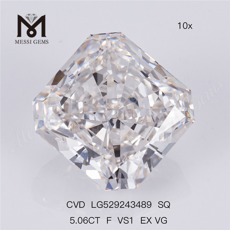 5.06CT F VS1 EX VG CVD SQ diamanti coltivati ​​in laboratorio 5 carati Alta qualità 