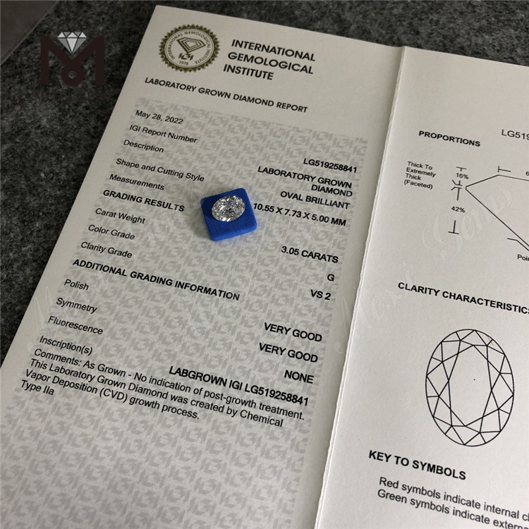 3.05ct G VS2 VG VG CVD Lab Diamonds OVAL Certificato IGI