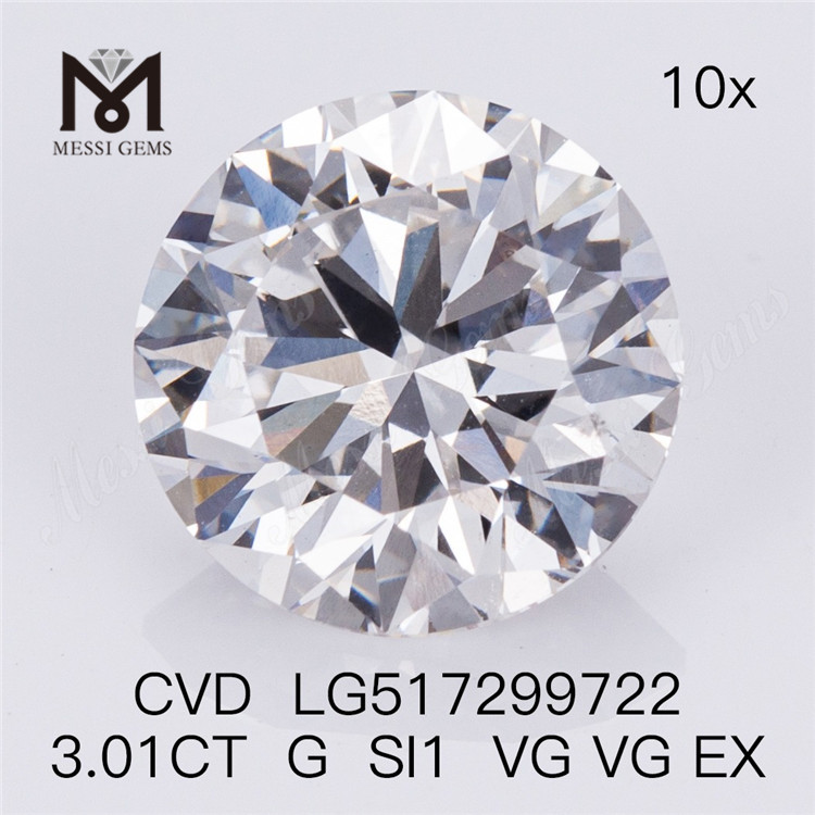 prezzo di fabbrica 3,01 ct G SI1 diamante sintetico sciolto di forma rotonda coltivato in laboratorio