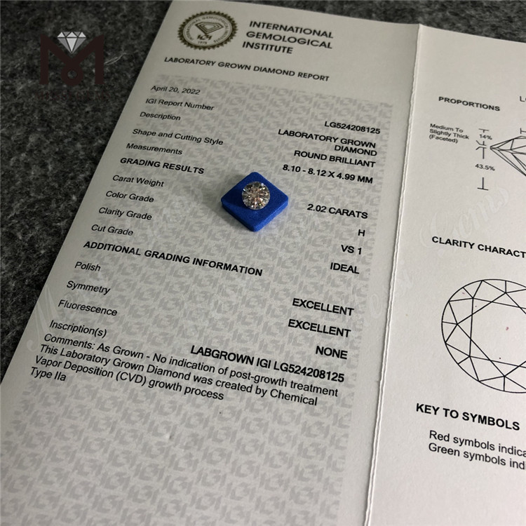 2,02 ct H VS1 Taglio brillante rotondo certificato IGI costo dei diamanti artificiali