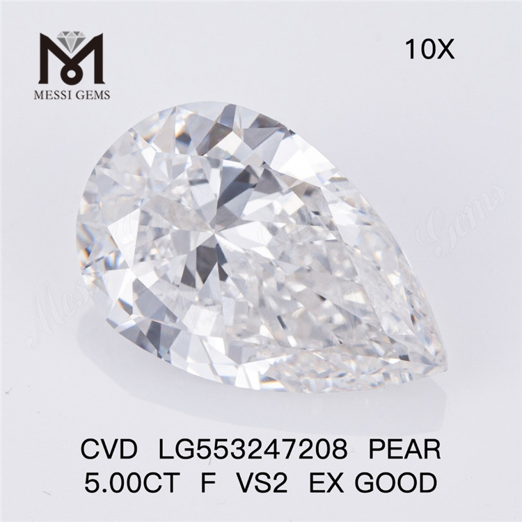 5,00 ct F VS2 EX Buon diamante coltivato in laboratorio a forma di pera di alta qualità