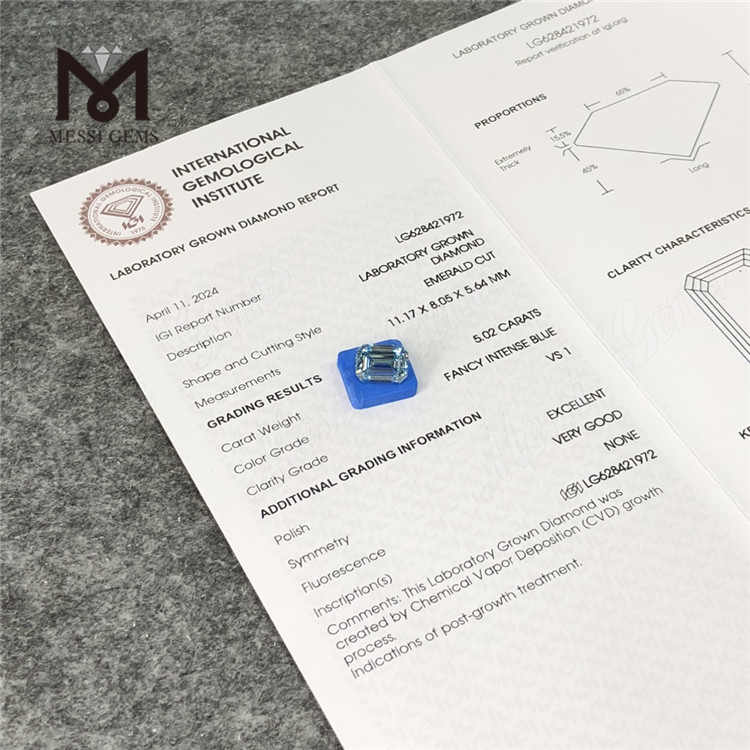 Diamanti da laboratorio EM FANCY INTENSE BLUE da 5,02CT VS1 CVD LG628421972丨Messigems 