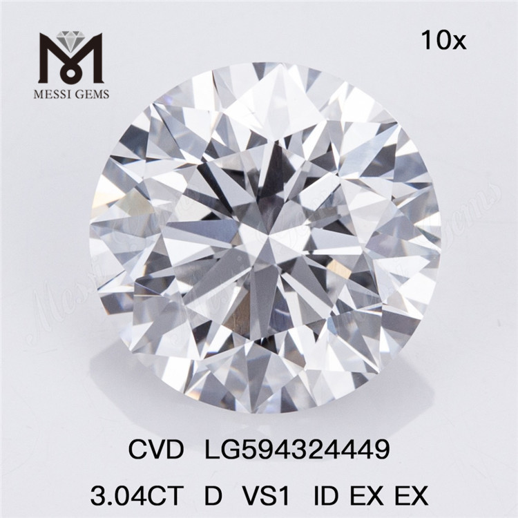  3.04CT D VS1 ID EX EX diamante coltivato cvd rotondo LG594324449