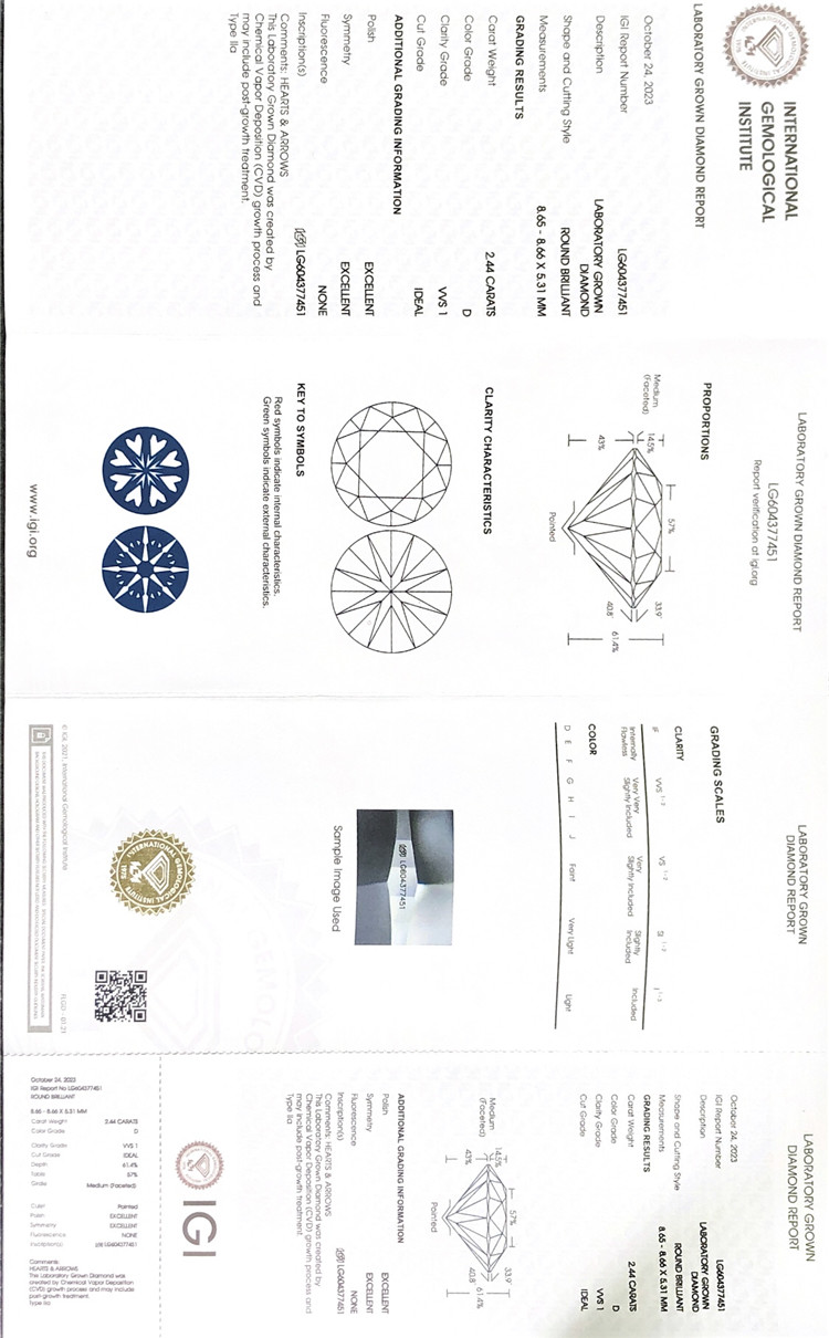 Certificato igi diamante da 2,44 ct