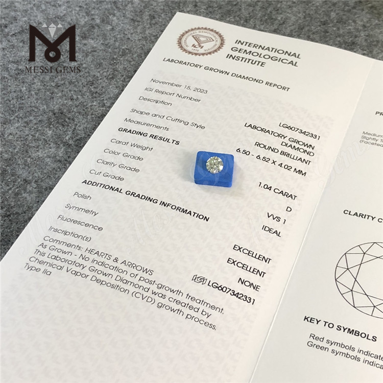  Prezzo del diamante coltivato in laboratorio 1.04CT D VVS1 per carato Crea con fiducia CVD丨Messigems LG607342331